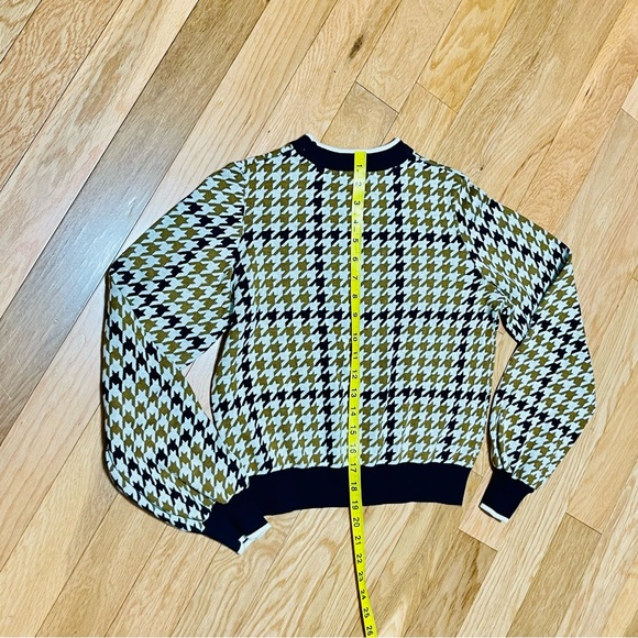 WHO WHAT WEAR Houndstooth Sweater Black Ochre Brown Crew Neck Size Medium - Picture 4 of 6